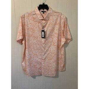 Murano Mens Size 2XB Big Man Peach White Floral Button Short Sleeves Cotton NWT